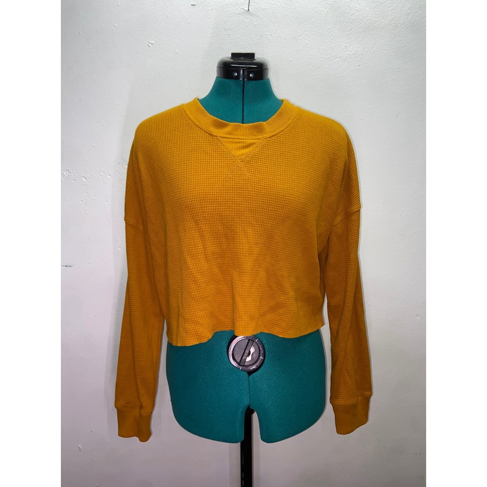 Mustard Yellow Waffle Knit Cropped Boho Sweater Cozy Fall Capsule Forever 21 S